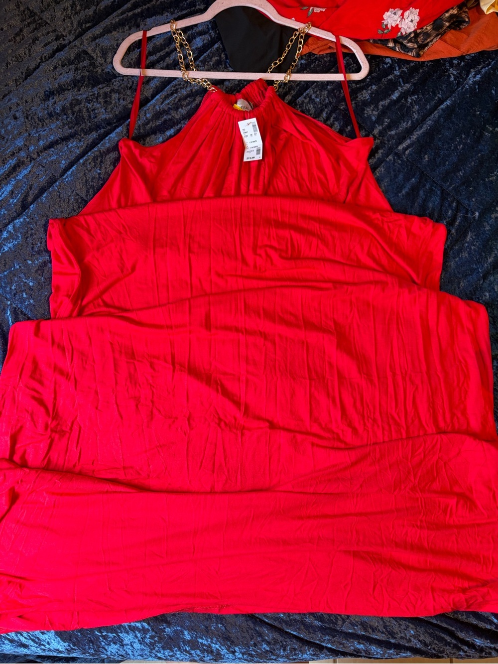 Avenue Red Maxi Dress with Chain Halter Detail